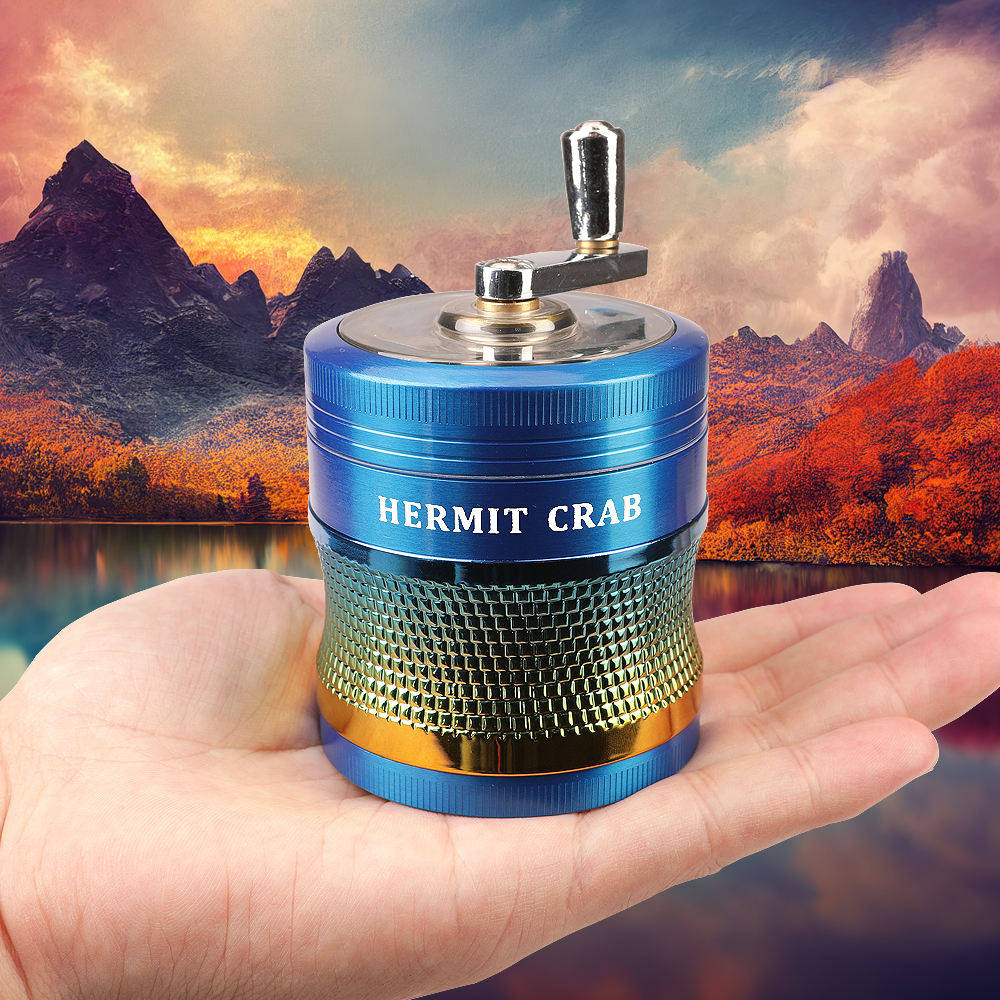 Hermit crab tobacco grinder 4 layers 61mm hand upper cover window color waist horn zinc alloy manual herb grinder